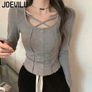 Cross Exposed Collarbone Long Sleeved T-shirt L S5034168 - TUZZUT Qatar Online Shopping