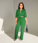 Women Casual Lace Up Solid Crop Top and Pant Set L B-74498 - TUZZUT Qatar Online Shopping