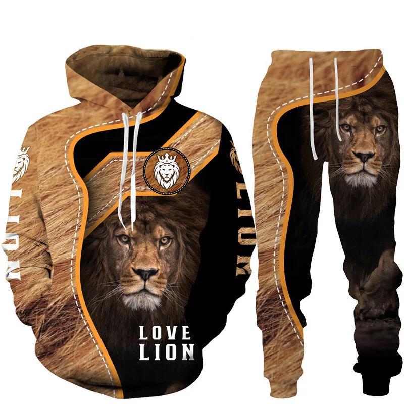 Animal Lion 3D Printed Tracksuit Set Man Woman Hoodie + Pants 2pcs Sets 6XL B-85214