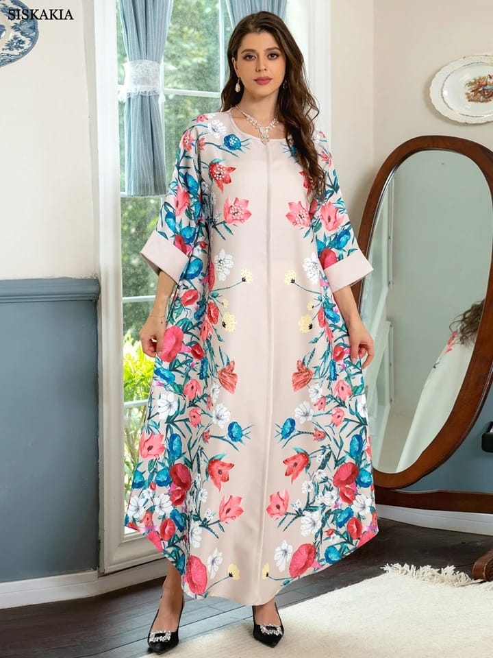 Vintage Floral Printed Dresses For Prom Muslim Woman XL S4940038