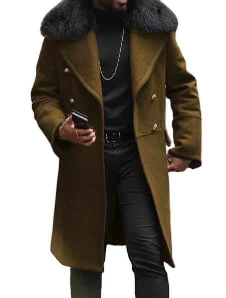 Casual Woolen Solid Color Slim Fitting Double Breasted Side Seam Pocket Youth Wool Men's Coat L S3216260