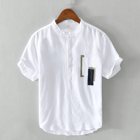 Designer new arrival short sleeve cotton and linen shirt men 3XL S5055881