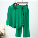 Solid Color Loose Stretchy Wrinkle Shirt Plus Dant Dress B-75340 - TUZZUT Qatar Online Shopping