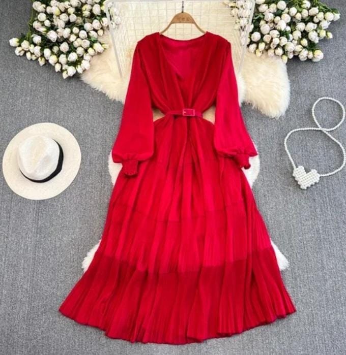 Woman Chiffon High Waist Pleated Midi Dress M S4959307 Woman Chiffon High Waist Pleated Midi Dress M S4959307