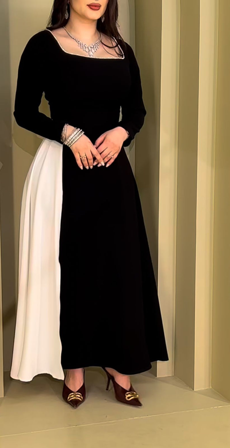 Color Block Maxi Formal Dress With Long Sleeve - White And Black L S4969399