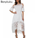 Elegant Classy Plus Size Summer Round-Neck Off Shoulder Dress 5XL 002254007 - TUZZUT Qatar Online Shopping