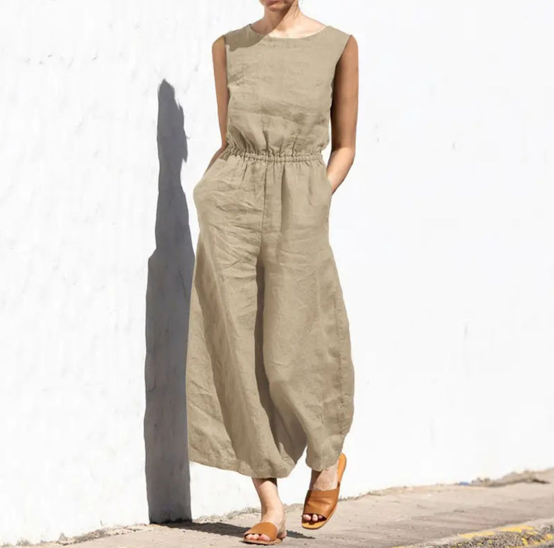 Women's Cotton Linen Sleeveless Jumpsuit 3XL B-15340