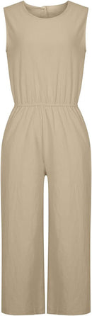 Women's Cotton Linen Sleeveless Jumpsuit 3XL B-15340 - TUZZUT Qatar Online Shopping