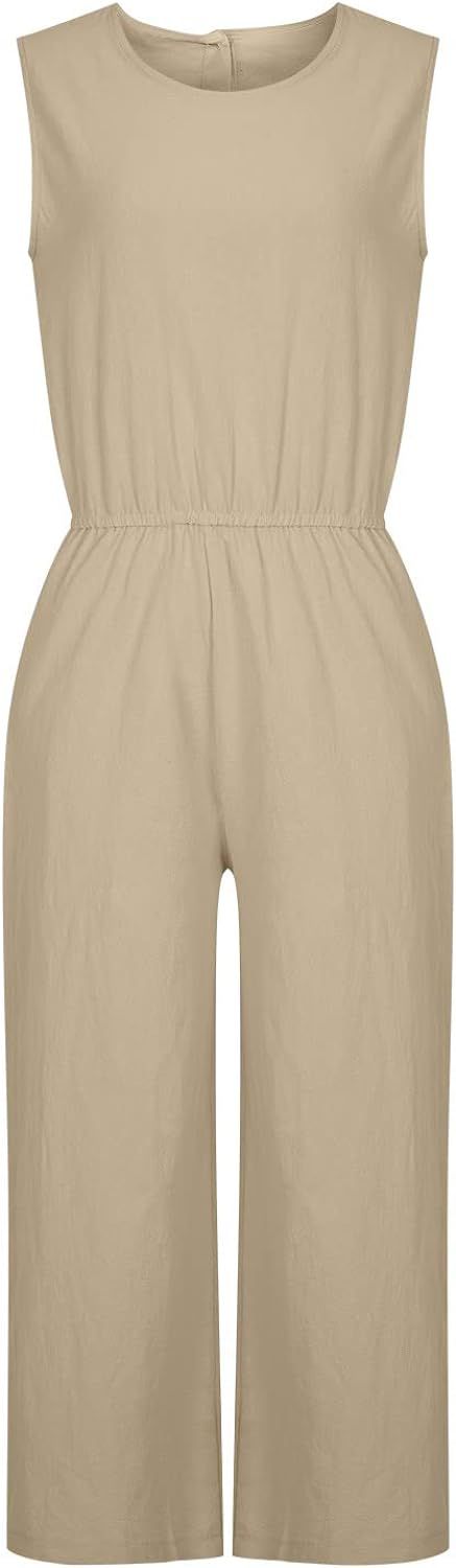 Women's Cotton Linen Sleeveless Jumpsuit 3XL B-15340
