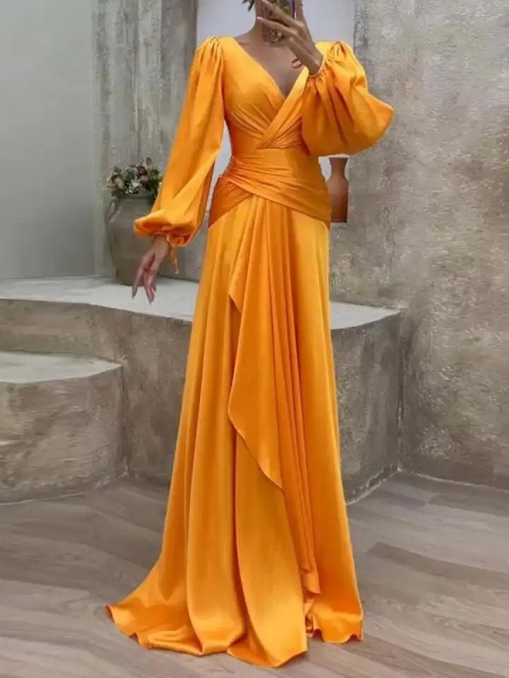 Women Elegant Solid Color V-Neck Party Evening Maxi Dress 2XL X5867699