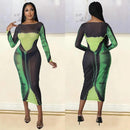 Women Fashion Mesh Print Long Sleeve Mid-length Dress X5046969 - TUZZUT Qatar Online Shopping