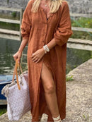 Women's cotton linen long shirt XL B-79477 - TUZZUT Qatar Online Shopping