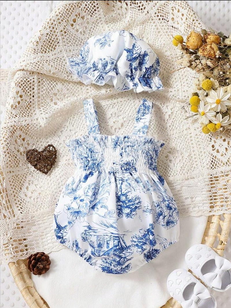 Comfortable And Cool Ink Style Baby Girls Romper With Decorative Bow And Hat 18-24M 1473270