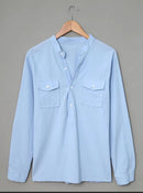 Shirt Men's Baggy Cotton Linen Pocket Solid Long Sleeve Retro Shirt 3XL X379218 - TUZZUT Qatar Online Shopping