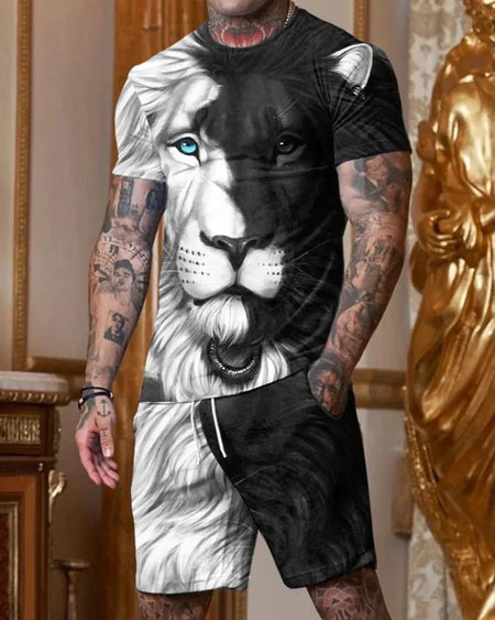 Men's Lion 3D Print Oversize Shirt and Short Pants XL X3245594