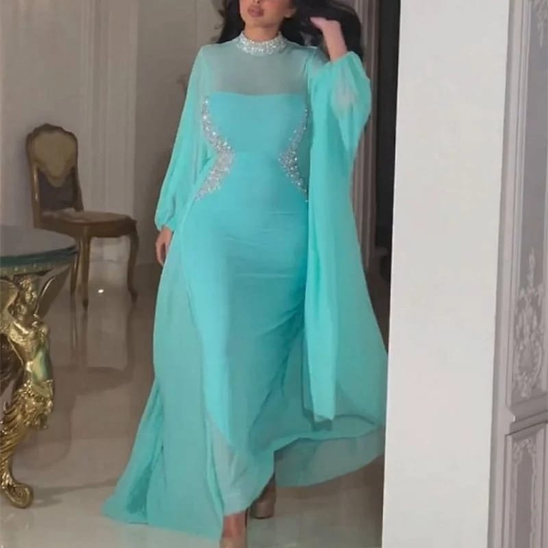 Women Mesh Sequins Long Sleeve Casual Elegant Islamic Abaya Dress Two Piece Set Dress L RM817