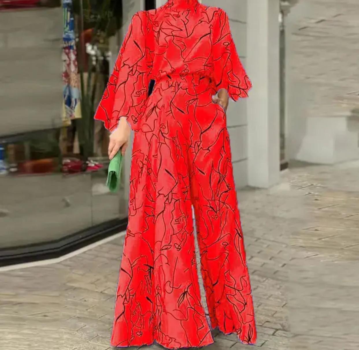 Wefads Women Jumpsuit Autumn Elegant Casual Long Sleeve Art Print Tie Nipped Waist Loose Wide Legs Pants Sets For Female 2XL B-56564 Wefads Women Jumpsuit Autumn Elegant Casual Long Sleeve Art Print Tie Nipped Waist Loose Wide Legs Pants Sets For Female 2XL B-56564