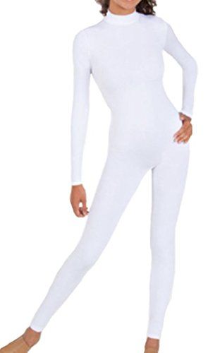 Women Zip Mock Neck White Long Sleeve Ballet Dance Gymnastics Bodysuits 2XL S4963942