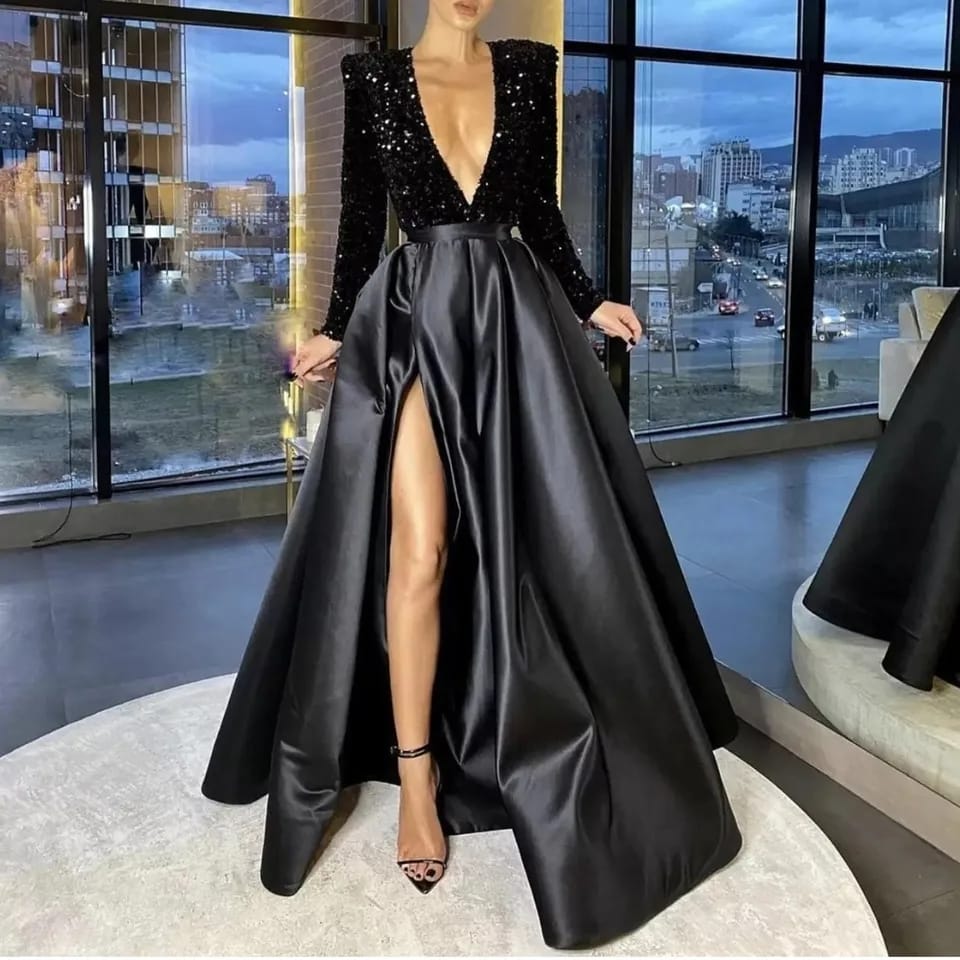 Women's Sequin Swing Dress Long Sleeve V-neck XL B-49323 Women's Sequin Swing Dress Long Sleeve V-neck XL B-49323