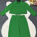 Fashion 2 piece sets women's outfits Casual Solid Lace-up Short Top pant suits M 9849 - TUZZUT Qatar Online Shopping