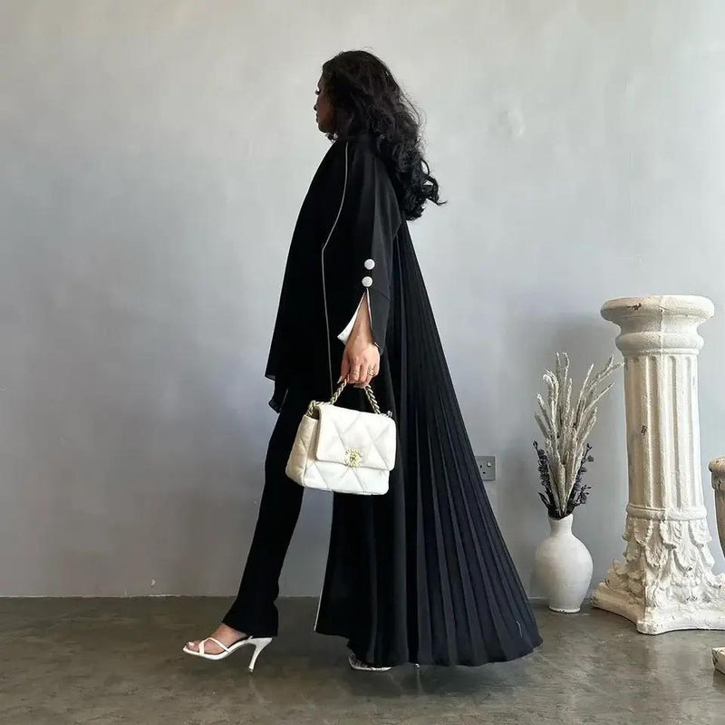 Muslim Women Button Split Sleeve Open Abaya Cardigan Kimono Dress M S5030209
