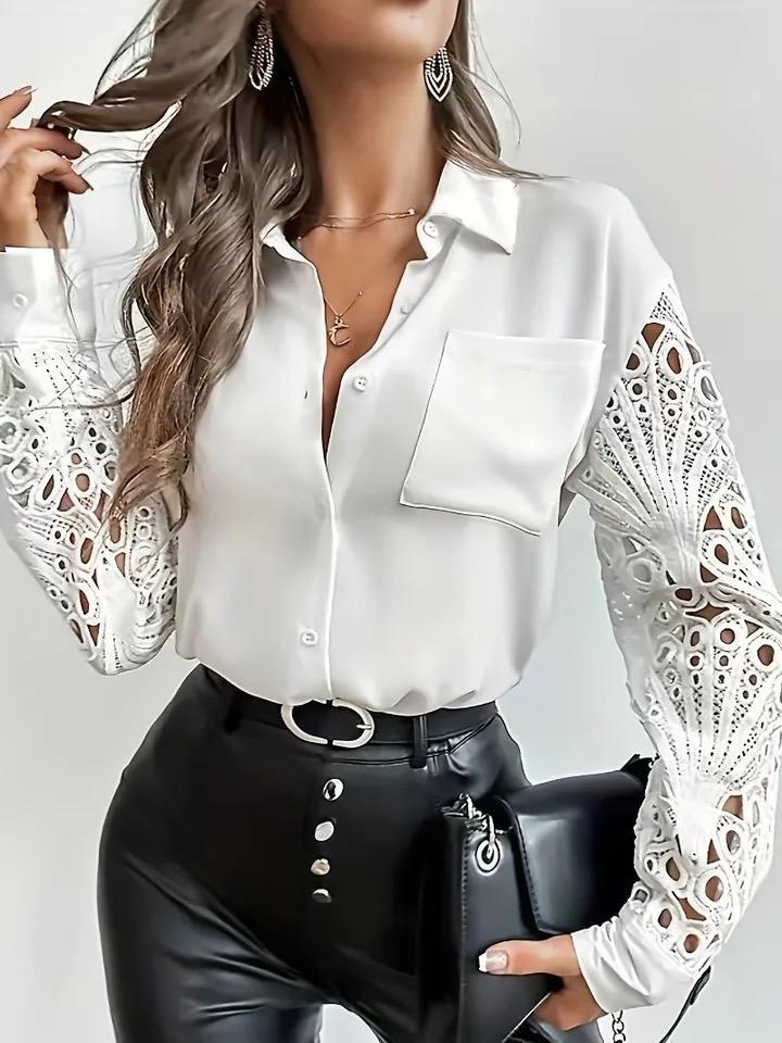 Women's Fashionable Hollow Out Long Sleeved Shirt 2XL S4724368