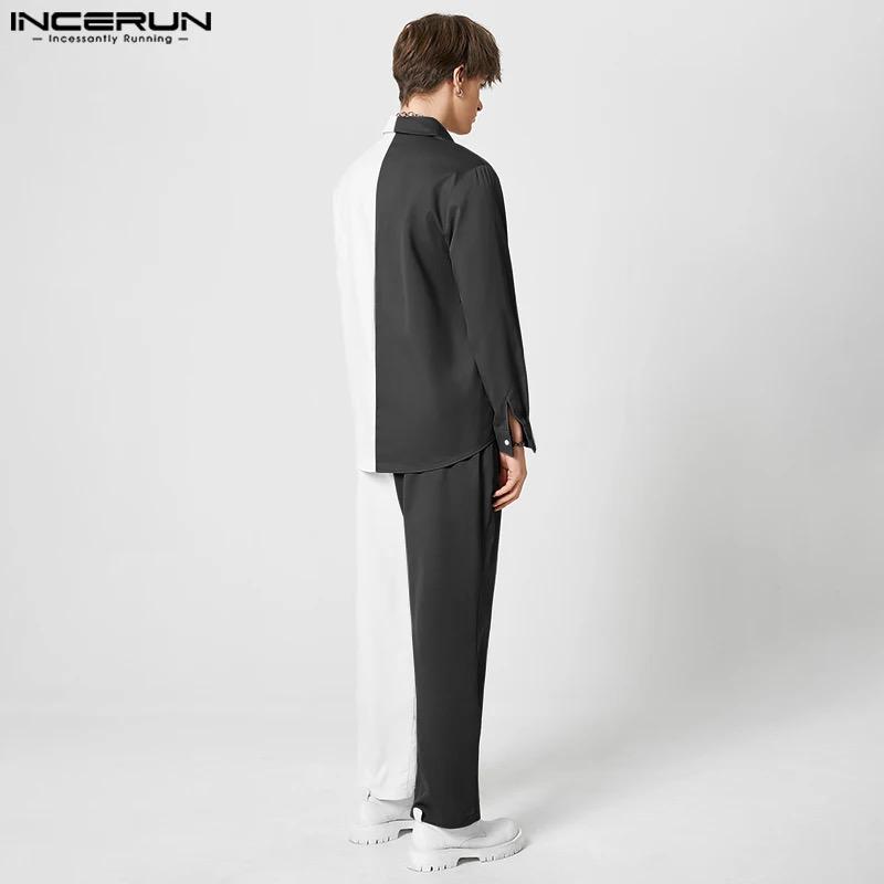 Fashion Men Sets Patchwork Streetwear Lapel Long Sleeve Button Shirt & Pants XL S4968623
