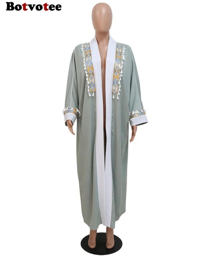 New Fashion Turkish Dubai Open Abaya Casual Cardigan Elegant Oversized Long Kaftan 2XL B-58015