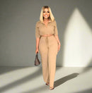 Women Casual Lace Up Solid Crop Top and Pant Set L B-74498 - TUZZUT Qatar Online Shopping