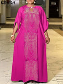 VONDA Summer Bohemian Print Pleated Party Dress 5XL S4626936 - TUZZUT Qatar Online Shopping