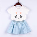 Toddler Girl Rabbit Print Suit Summer Short Sleeve Shirt Top Short Skirt Suit 2 Piece Set 9-10Y X1353470 - TUZZUT Qatar Online Shopping