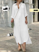 Women Flip Collar Single Breasted Irregular Spliced Female Dress 4XL 5278 - TUZZUT Qatar Online Shopping