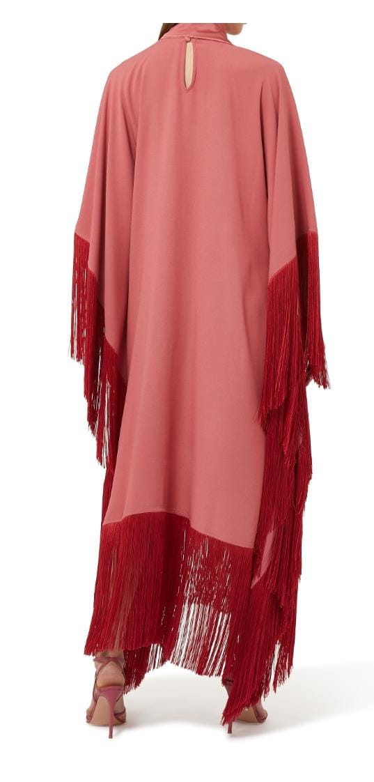 Ross High-neck Fringed Crepe Kaftan Dress In Pink S 070416093