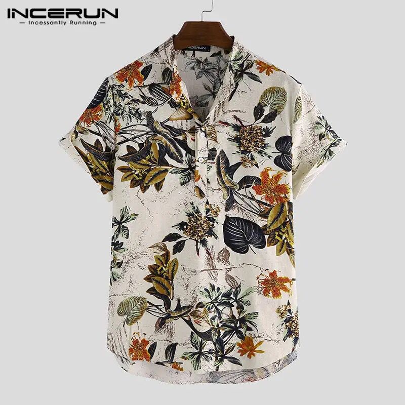 INCERUN Men Hawaiian Shirt Printing Short Sleeve 2XL S4095251