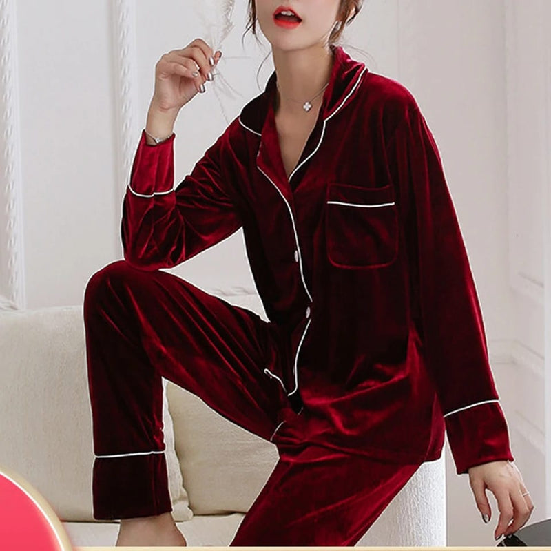 Luxury Pajamas Set Golden Velvet Home wear Suit L S4791080