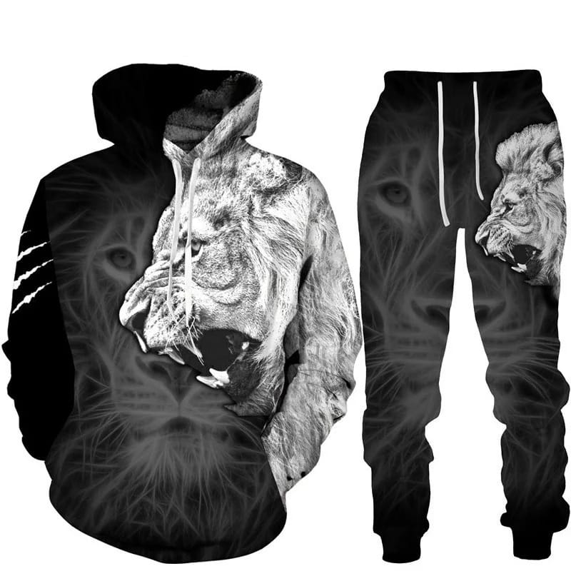 Autumn and Winter Men's Tracksuit Men Lion 3D Print Zipper Hoodies 6XL S0864739