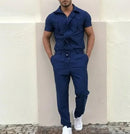 New Cotton European and American Men's trousers casual one-piece suits belted uniforms uniforms overalls men's jumpsuit S3187161 - TUZZUT Qatar Online Shopping
