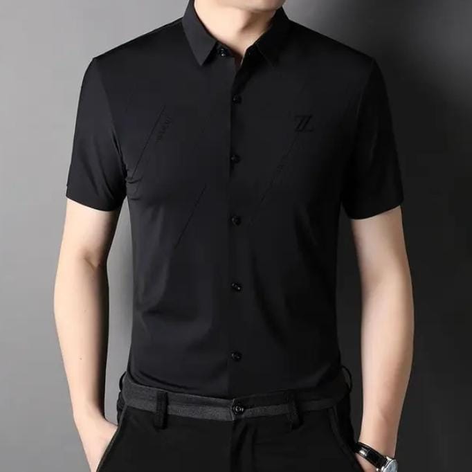 Men's tencel lapel seamless short-sleeved anti-wrinkle T-shirt zd143
