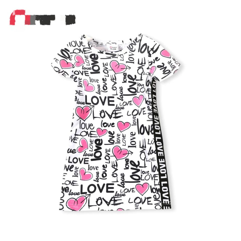 Toddler Girl Letter Heart Print Short-sleeve Dress 4-5Y X5036934