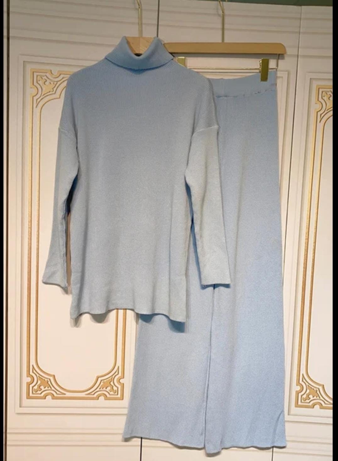 Casual High Neck Long Sleeve Knitted Sweater Set Women's 53589 Casual High Neck Long Sleeve Knitted Sweater Set Women's 53589