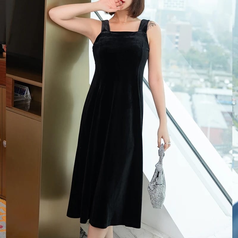 Long Mid-Calf Sleeveless Summer Black Velvet XL 68450 Long Mid-Calf Sleeveless Summer Black Velvet XL 68450