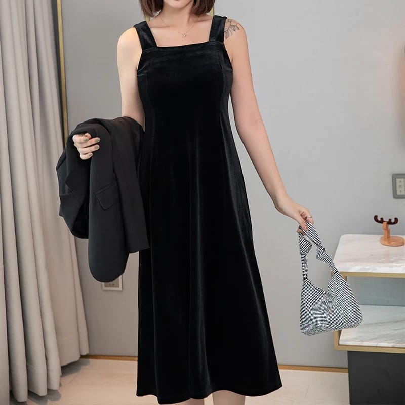 Long Mid-Calf Sleeveless Summer Black Velvet XL 68450 Long Mid-Calf Sleeveless Summer Black Velvet XL 68450