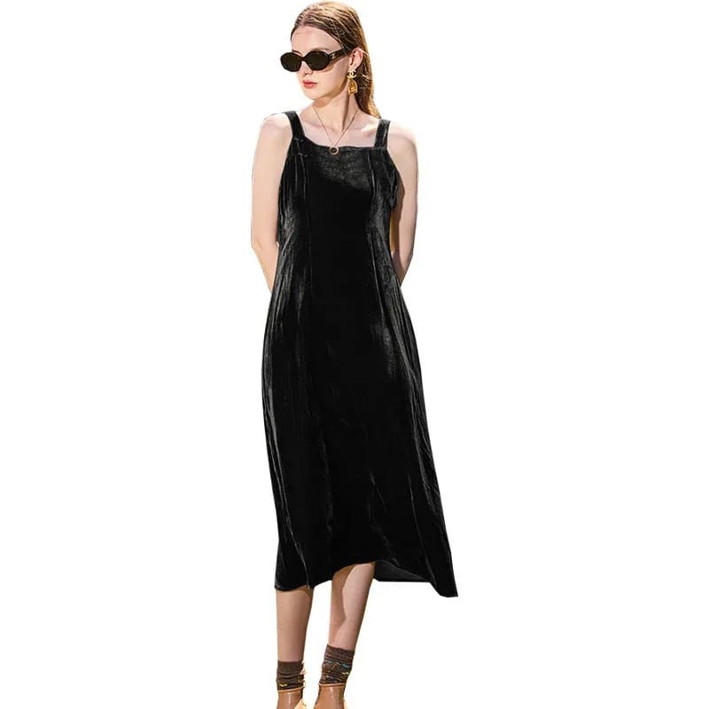 Long Mid-Calf Sleeveless Summer Black Velvet XL 68450 Long Mid-Calf Sleeveless Summer Black Velvet XL 68450