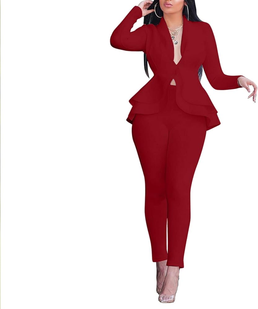 Women Two-Piece Suit Fashion Solid V-neck Ruffles Patchwork Design XL S4186463 Women Two-Piece Suit Fashion Solid V-neck Ruffles Patchwork Design XL S4186463