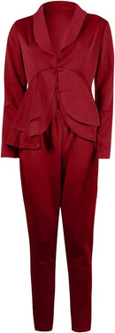 Women Two-Piece Suit Fashion Solid V-neck Ruffles Patchwork Design XL S4186463 - TUZZUT Qatar Online Shopping