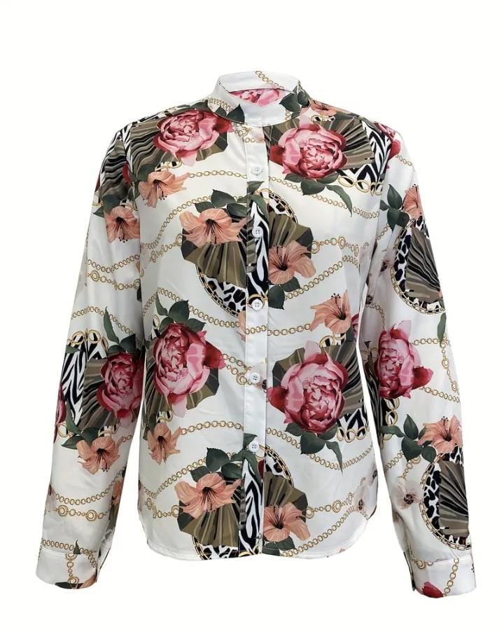 Floral Random Printing Blouse Casual Button Front Long XL 08880904 Floral Random Printing Blouse Casual Button Front Long XL 08880904