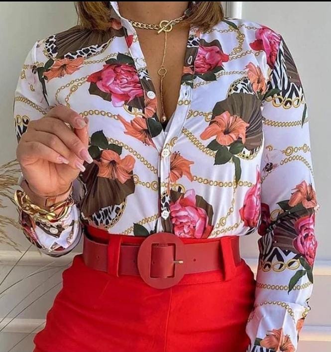 Floral Random Printing Blouse Casual Button Front Long XL 08880904 Floral Random Printing Blouse Casual Button Front Long XL 08880904