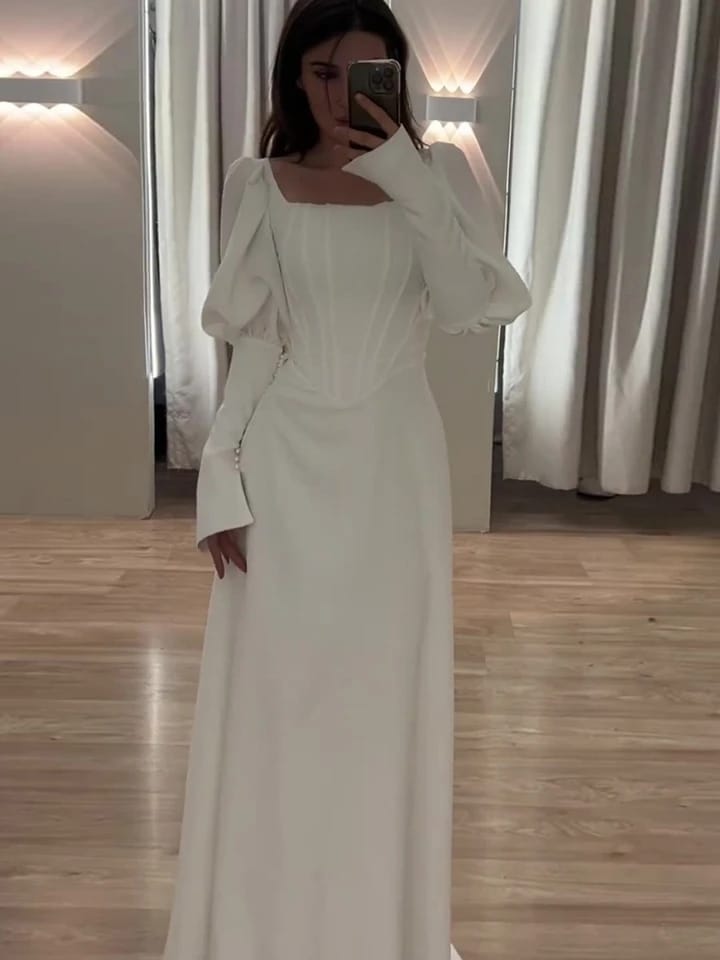 Women Square Neck Long Sleeve Kaftan Dress 67423 (136426) Women Square Neck Long Sleeve Kaftan Dress 67423 (136426)
