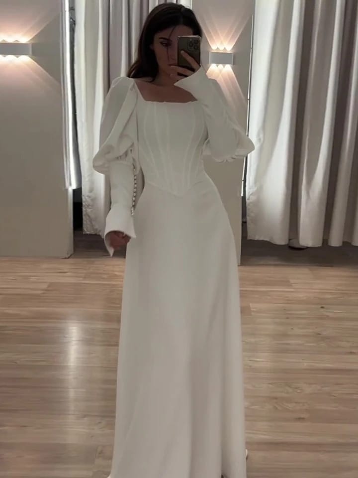 Women Square Neck Long Sleeve Kaftan Dress 67423 (136426) Women Square Neck Long Sleeve Kaftan Dress 67423 (136426)