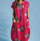 Vintage Elegant Women's Dress O-Neck Short Sleeve Floral Print Mid Dress S4585763 - TUZZUT Qatar Online Shopping